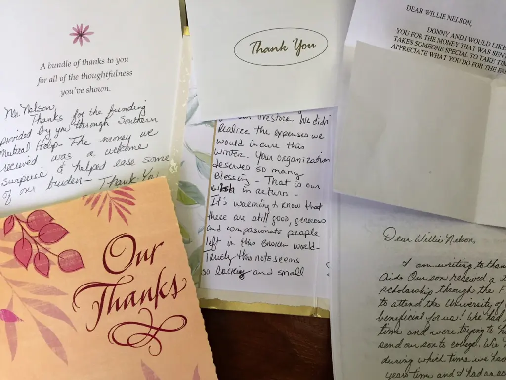 thank you letters and cards to farm aid