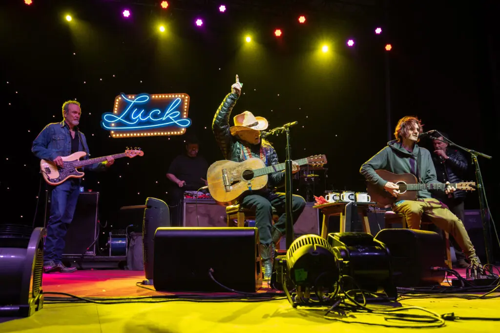 Willie Nelson performs with Micah Nelson at Luck Ranch on March 16, 2023