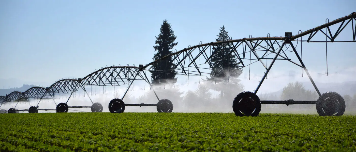 farm field with linear irrigation system