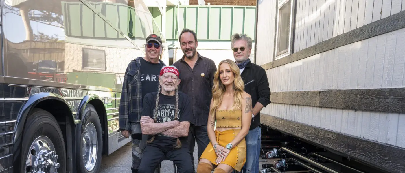 Farm Aid board artists at Farm Aid 2023. Neil Young, Dave Matthews, John Mellencamp, Willie Nelson and Margo Price. Photo © Scott Streble