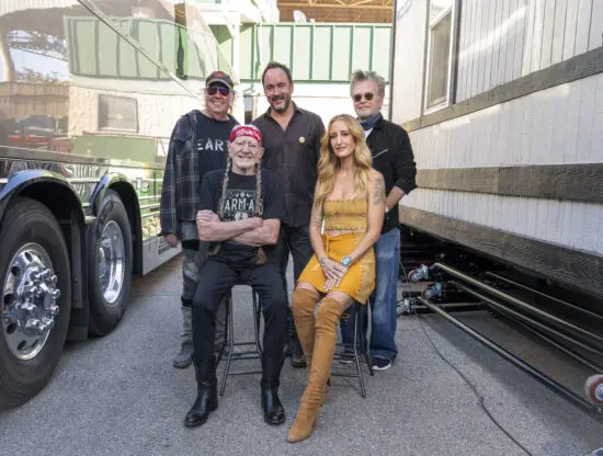 Farm Aid board artists at Farm Aid 2023. Neil Young, Dave Matthews, John Mellencamp, Willie Nelson and Margo Price. Photo © Scott Streble