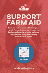 Support Farm Aid donation sign