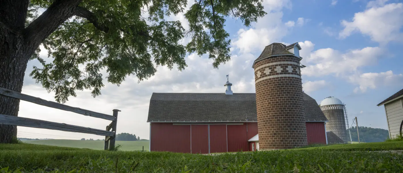 barn and brick silo