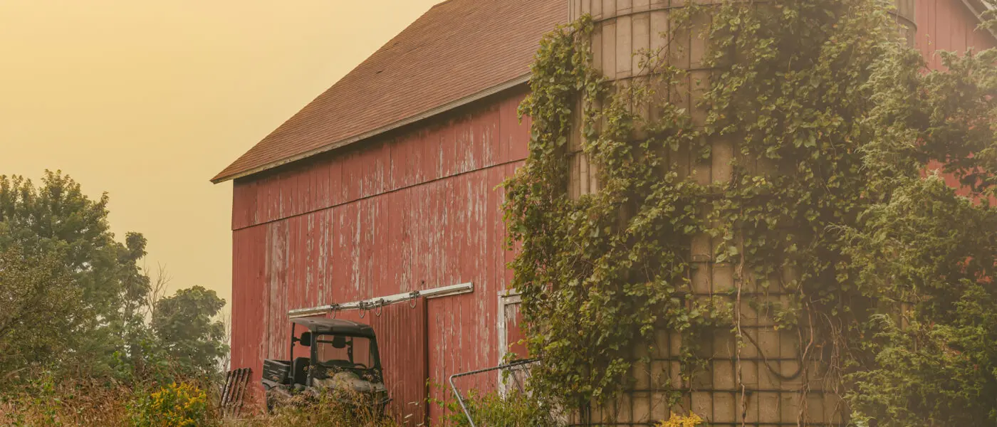 farm and overgrown silo