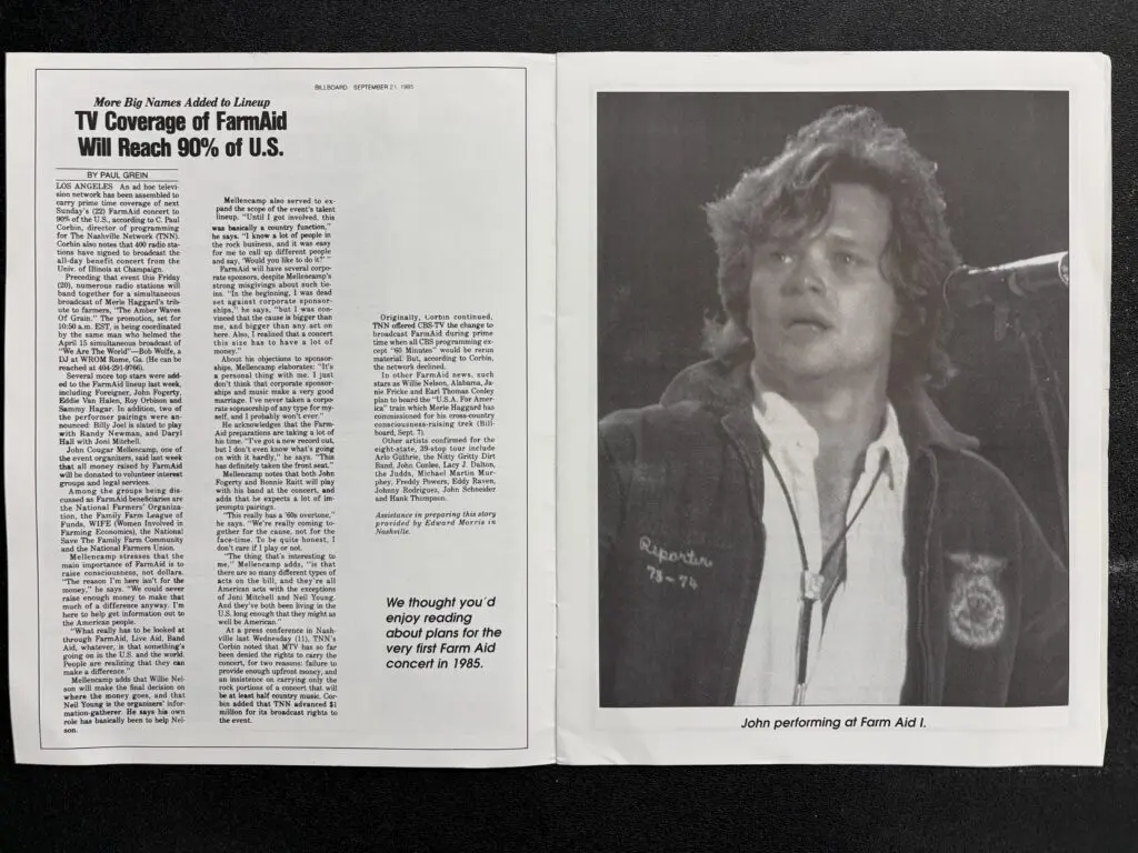 magazine with Farm Aid coverage
