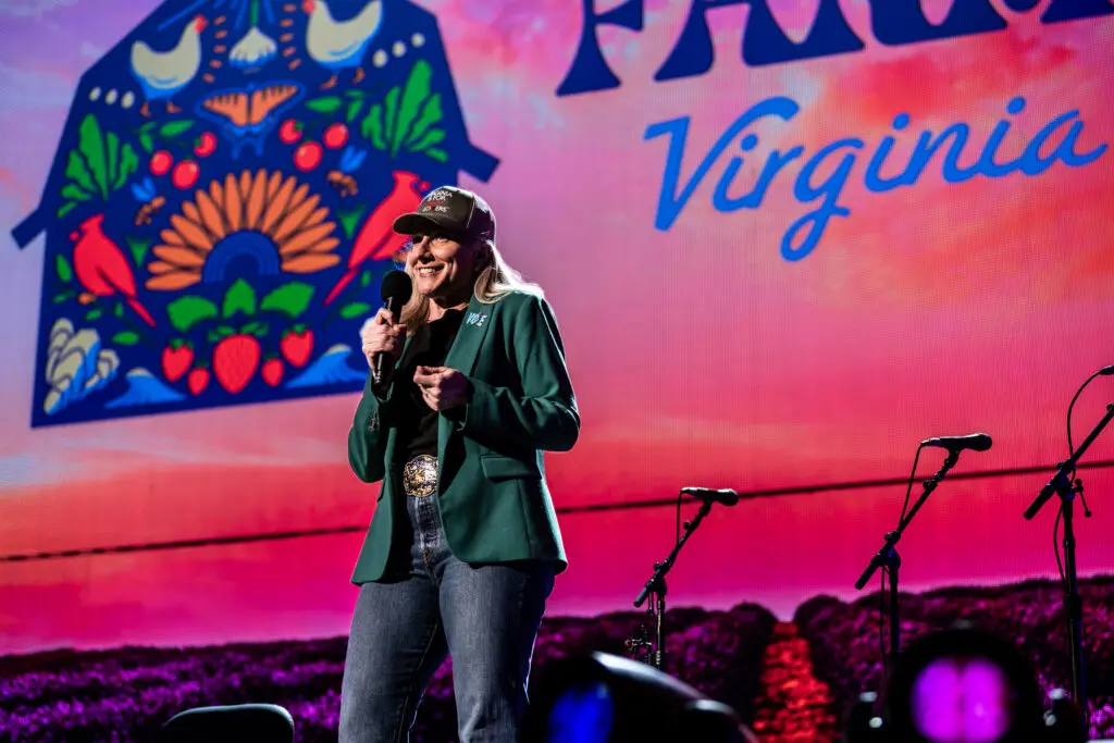 Virginia Governor Abigail Spanberger on stage at Farm Aid 2026