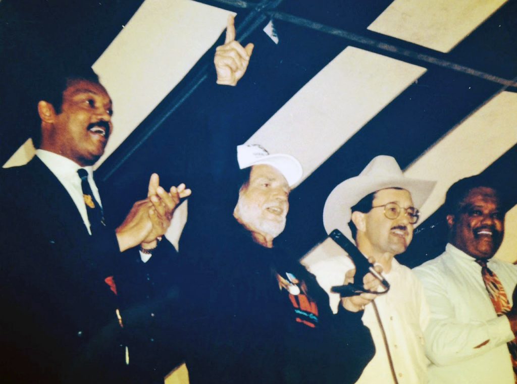 The Rev Jesse Jackson, Willie Nelson, Jim Hightower and Ralph Paige at a Farm Aid press conference.