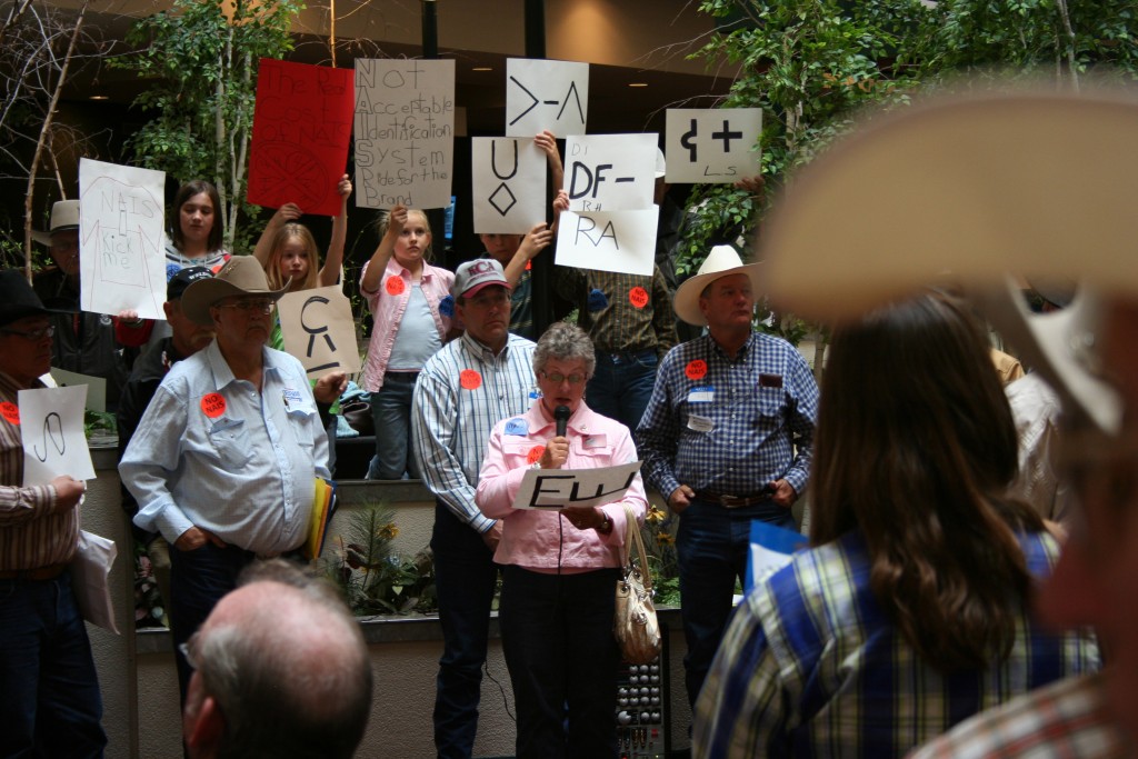 Ranchers from WORC display their brands during a 2009 rally in Rapid City, S.D., to protest burdensome animal identification regulations proposed by the USDA.