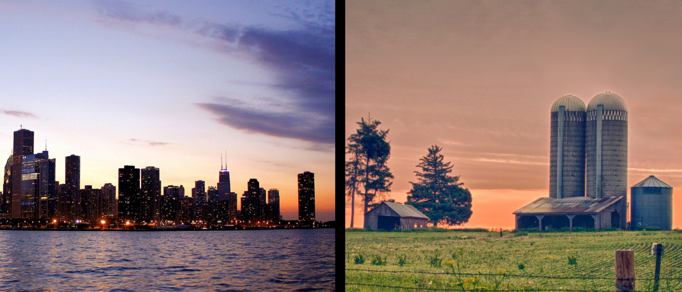 city and farm skylines