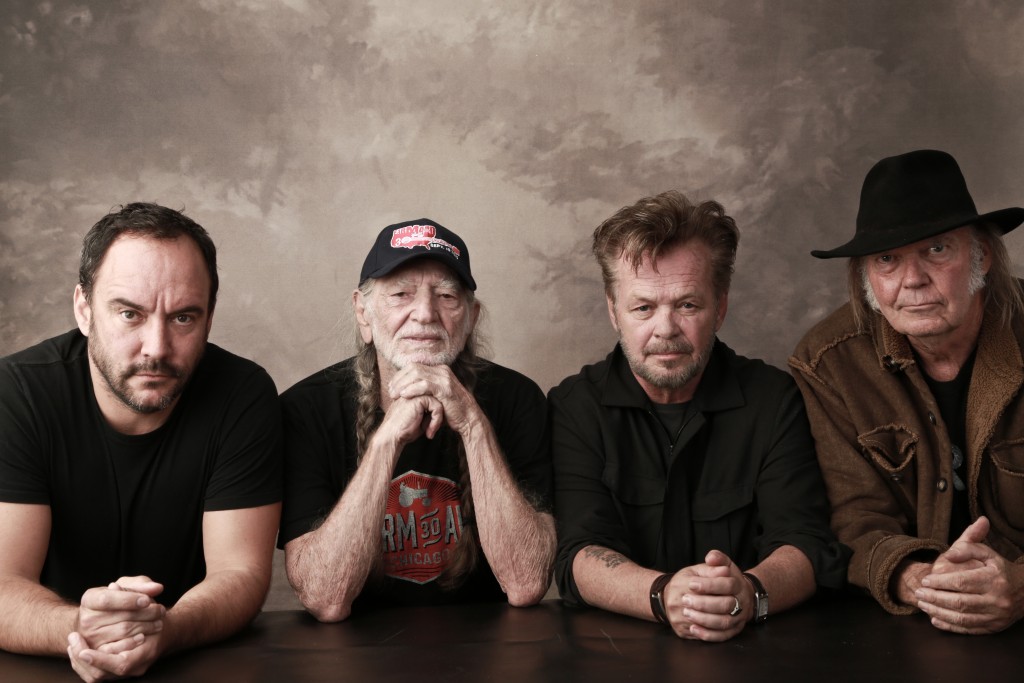 farm aid - 2015 board artist photo - willie nelson, neil young, john mellencamp, dave matthews - by marc hauser