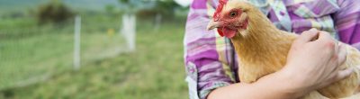 woman holding chicken