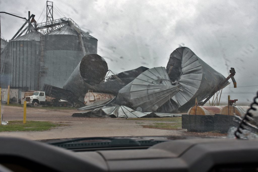 Grain bins destroyed by Hurricane Harvey in the San Patricio/Refugio County area in Texas