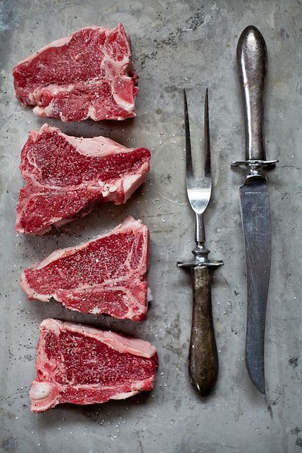 cuts of meat and cutlery