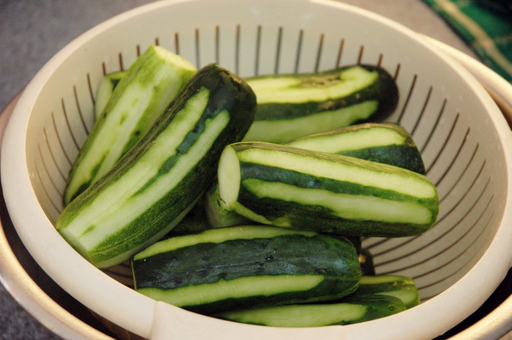 Cucumbers in colander
