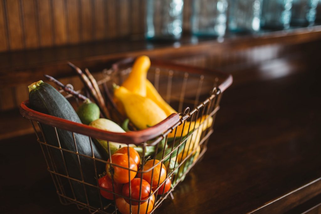 Farmers Market Basket with Zucchini and Tomatoes