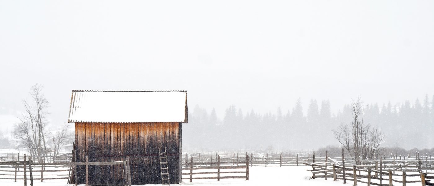 snowy barn