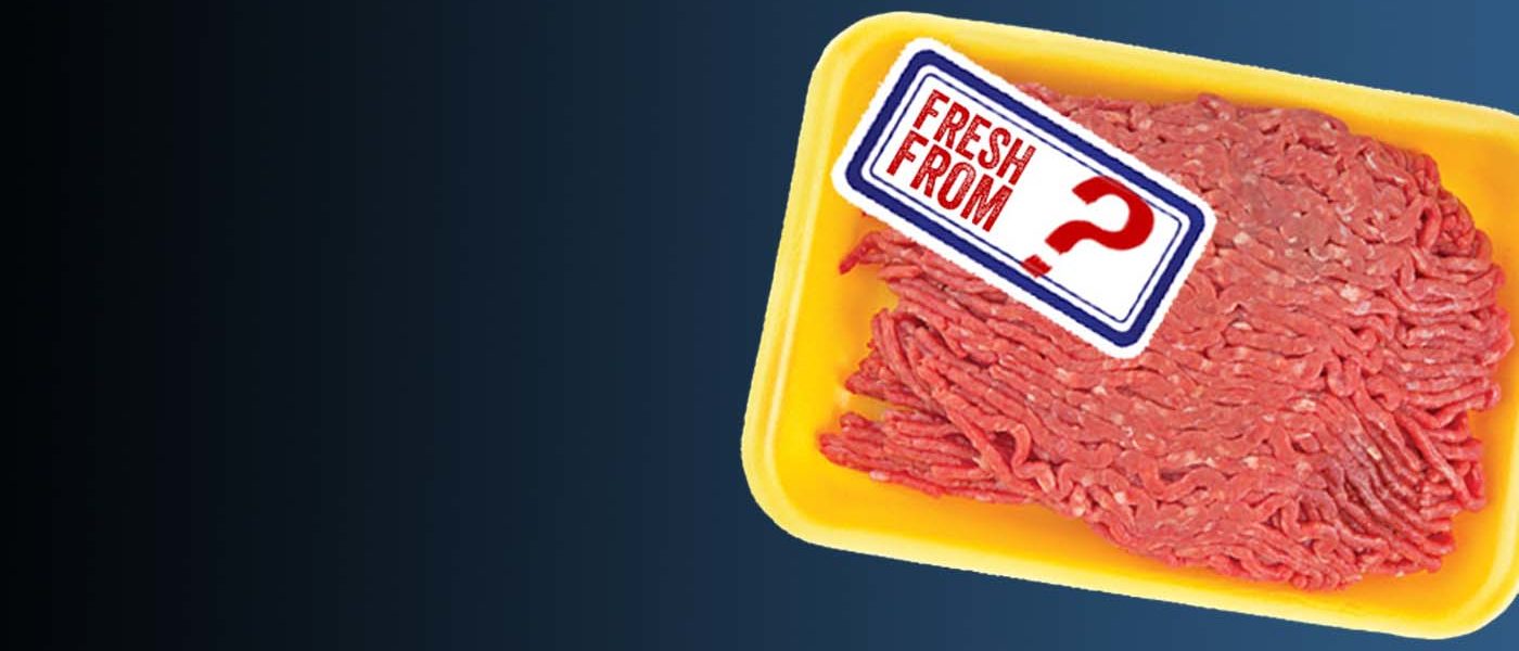 package of beef with label "Fresh From ???"