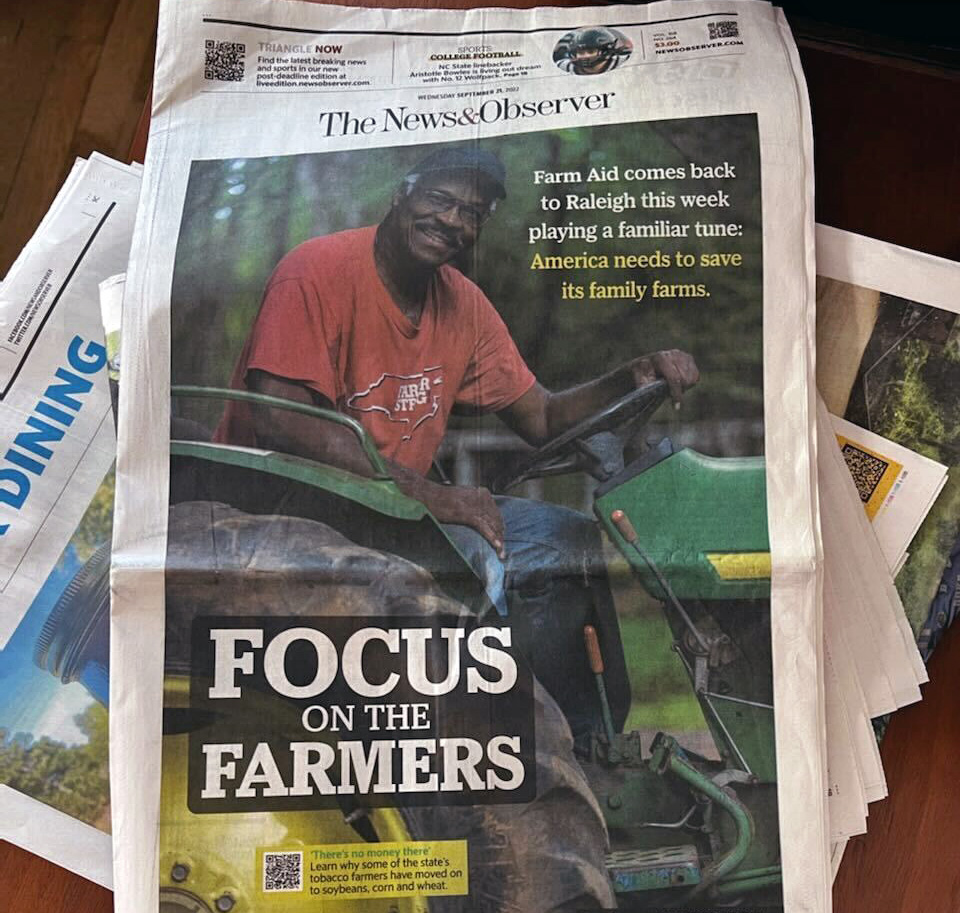 The News & Observer cover from Farm Aid 2022