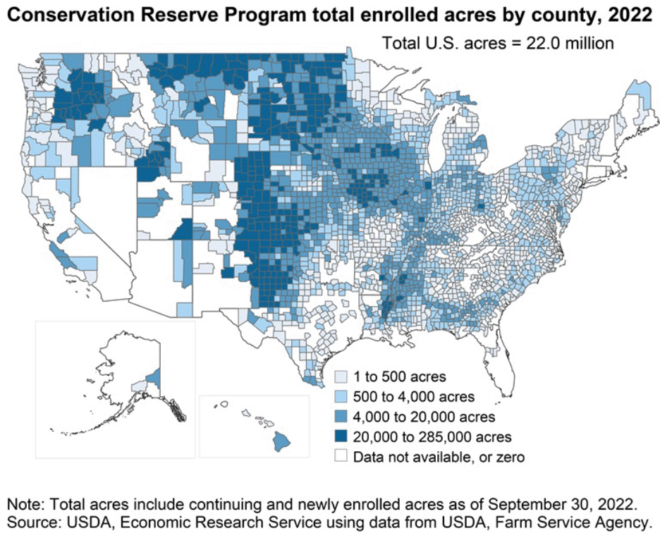 chart for conservation reserve program total enrolled acres by county, 2022