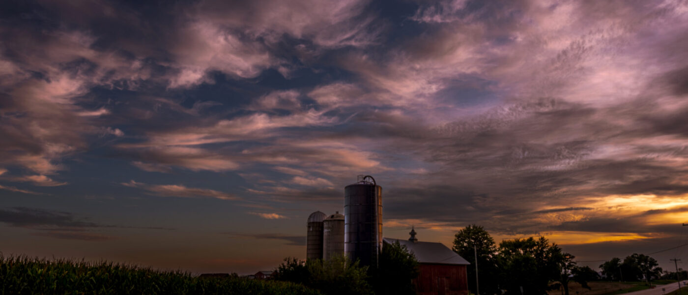 Farm with dramatic clouds