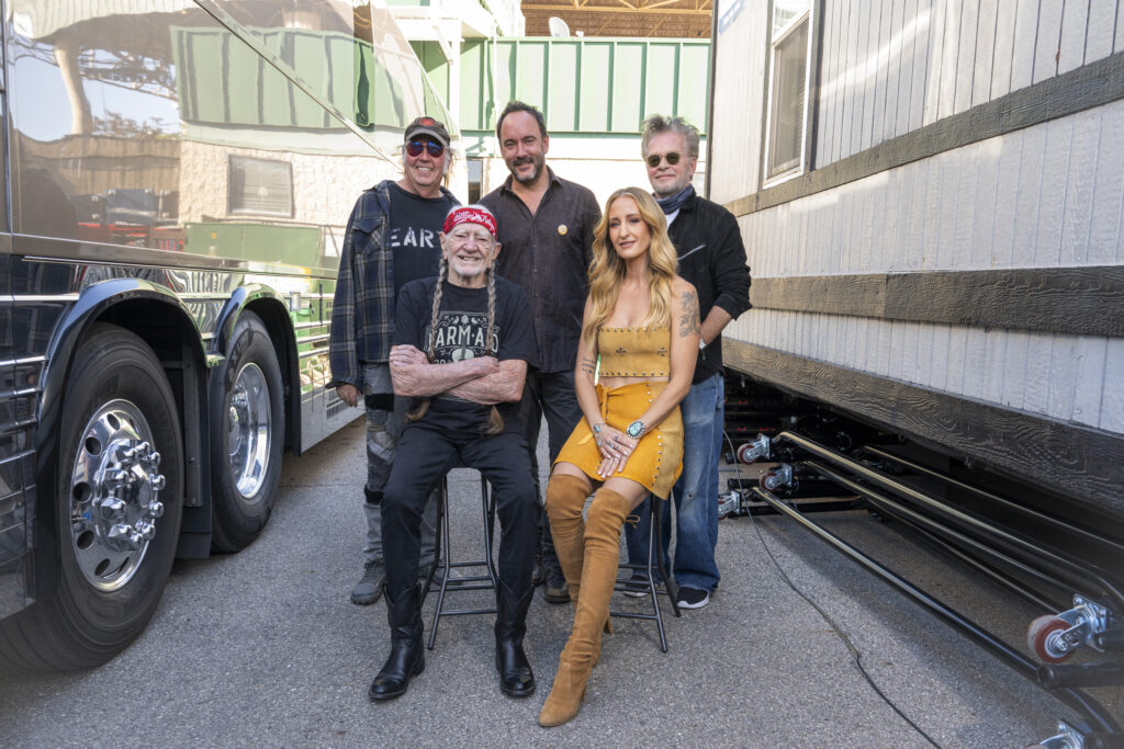 Farm Aid board artists at Farm Aid 2023. Neil Young, Dave Matthews, John Mellencamp, Willie Nelson and Margo Price. Photo © Scott Streble