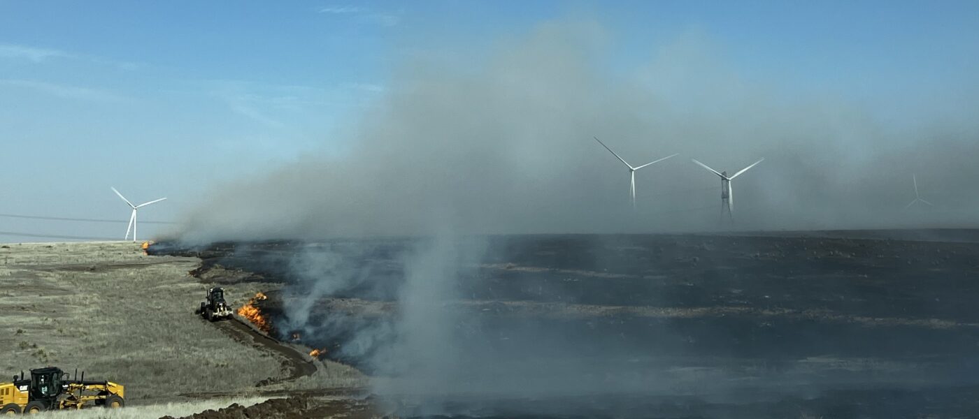 Heavy equipment works to contain the Juliet Pass Fire in Armstrong County on February 26, 2024.