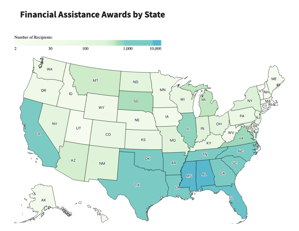 DFAP Financial Assistance Awards by State map