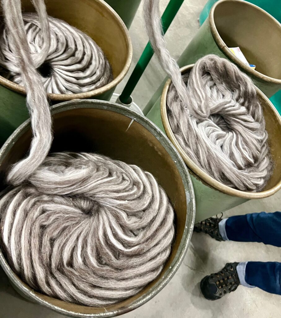 wool being spun in a mill