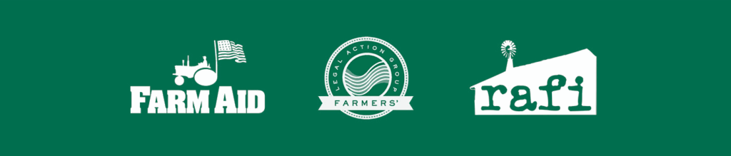 logos for Farm Aid, FLAG, and RAFI